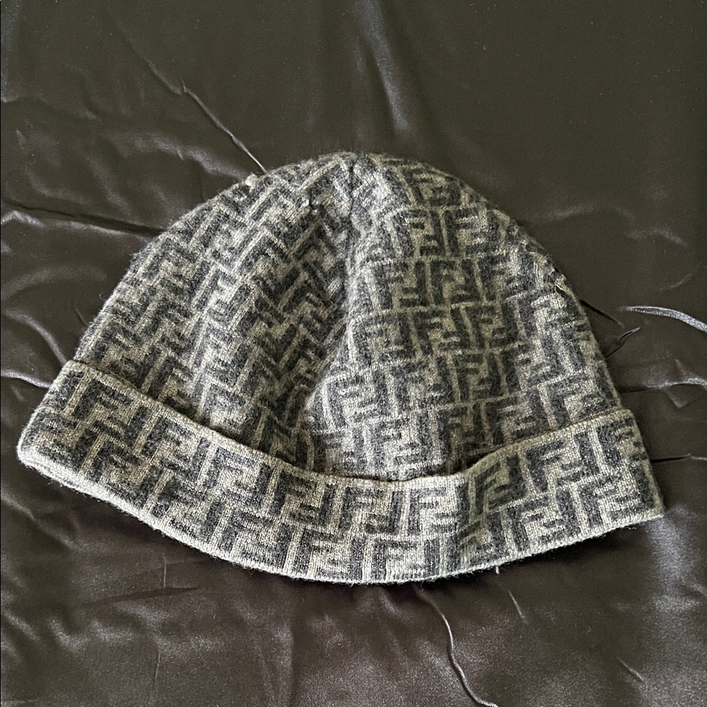 Fendi Black and Gray Logo Beanie